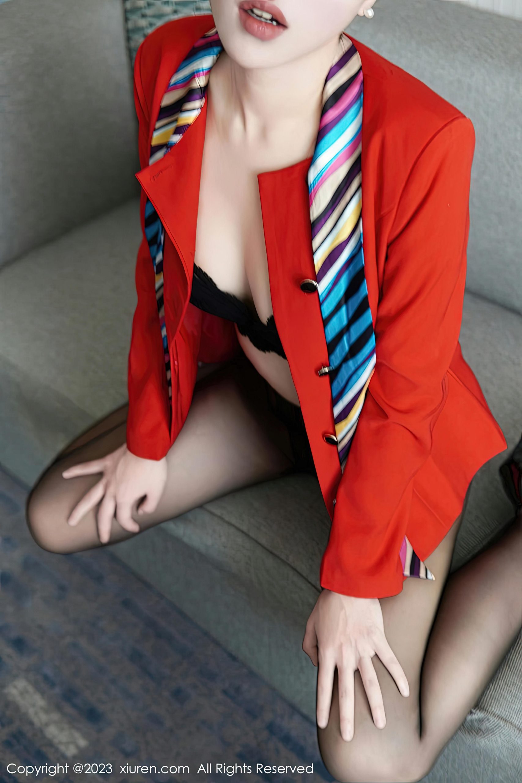 [XiuRen秀人网]2023.01.05 VOL.6088 米娜Mnal 红色空姐制服与黑色蕾丝内衣加黑丝美腿性感写真集