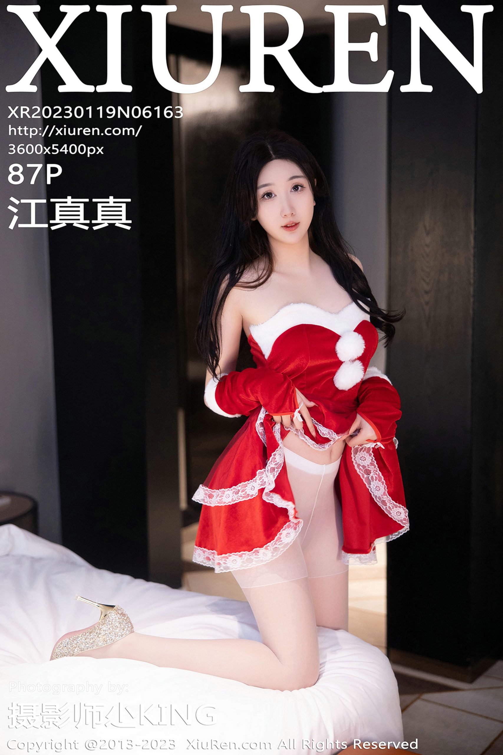 [XiuRen秀人网]2023.01.19 NO.6163 江真真 红色吊带蕾丝连衣裙加白色丝袜美腿性感私房写真集-秀人网官方网站