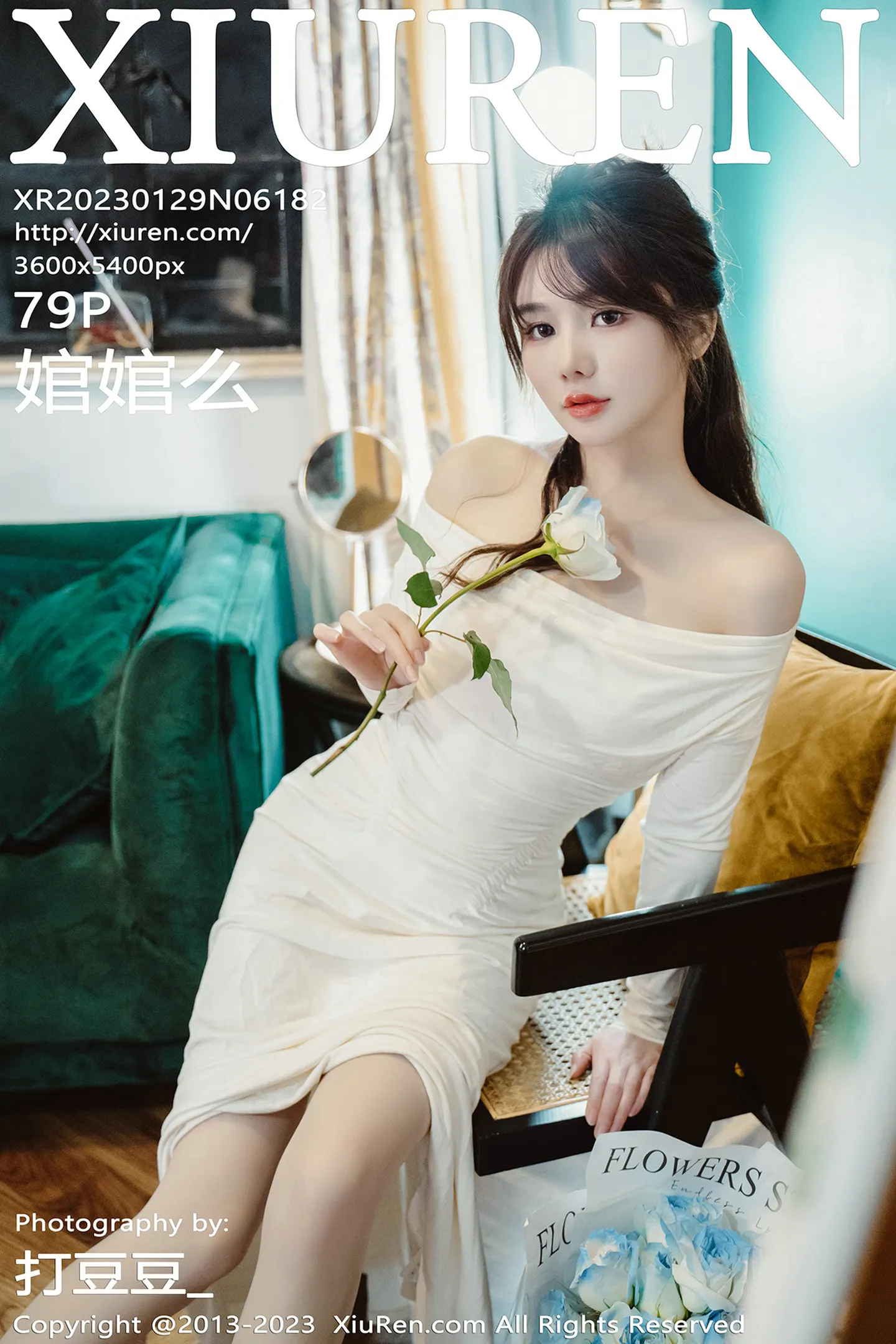 [XiuRen秀人网]2023.01.29 VOL.6182 模特婠婠么脱白色连衣长裙露蕾丝内衣配开档白丝迷人诱惑写真-秀人网官方网站